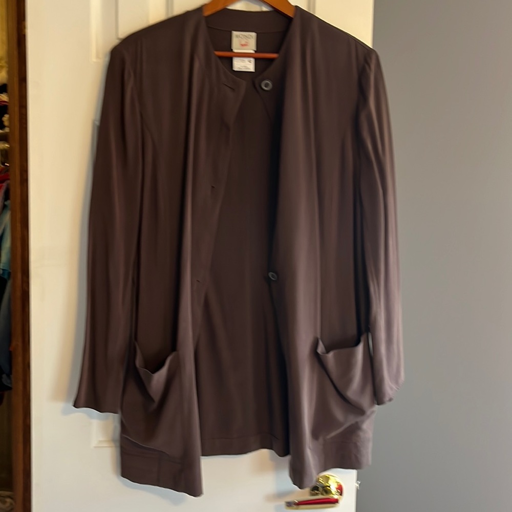 Mondi 1980s Brown Collarless Button Front Long Jacket | 12